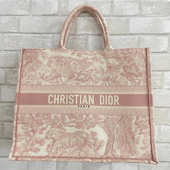 Dior Handbags - Christian Dior Large Ecru and Pink Toile Book Tote